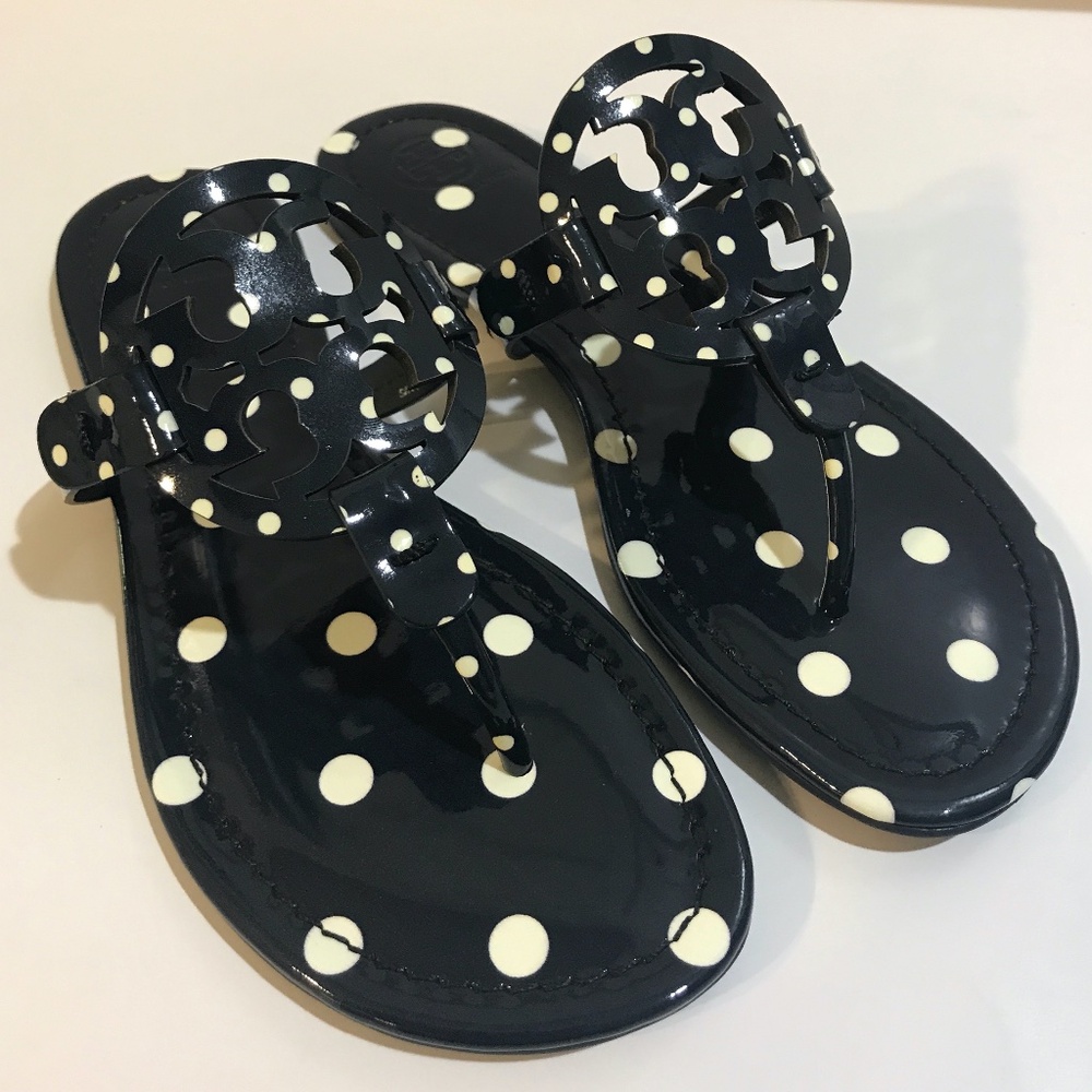 NIB Tory Burch Printed Patent Leath Miller - Navy Classic Dot, Size 7
